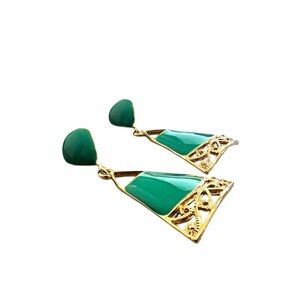 Vintage 1980s–90s Jade Enamel Statement Dangle Earrings
